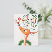 Retro  rendier Kerst briefkaart (Staand voorkant)