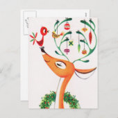 Retro  rendier Kerst briefkaart (Voorkant / Achterkant)