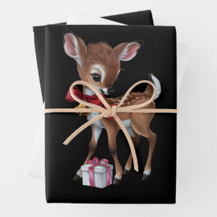 Retro  rendier Roze Kerst Baby Herten Inpakpapier Vel