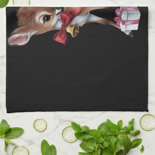 Retro rendier Roze Kerst Baby Herten Theedoek (Gevouwen)