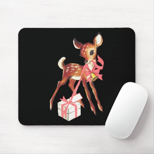 Retro rendier roze kersttas muismat (Met muis)