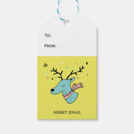 Retro rendiergrafisch Merry Xmas Cadeaulabel (Voorkant)