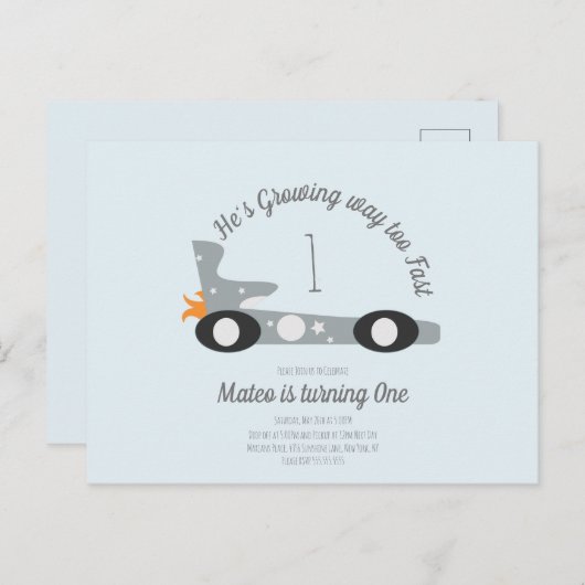 Retro Rennende Auto's Maan Sterren Eerste Verjaard Briefkaart (Voorkant / Achterkant)