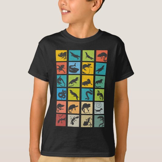 Retro Reptiles Art Snake Gecko Chameleon T-shirt (Voorkant)