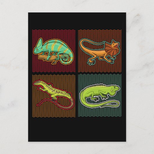 Retro Reptiles Lizard Chameleon Iguana Briefkaart (Voorkant)