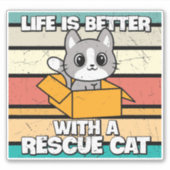 Retro Rescue Cat Vinyl Sticker (Voorkant)