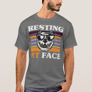 Retro Resting Pit Face Funny Pitbull Dog L T-shirt