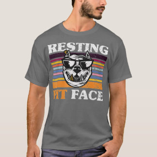 Retro Resting Pit Face Funny Pitbull Dog L T-shirt