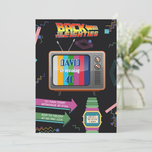 Retro Retour aux années 80 Anniversaire Invitation (Debout devant)