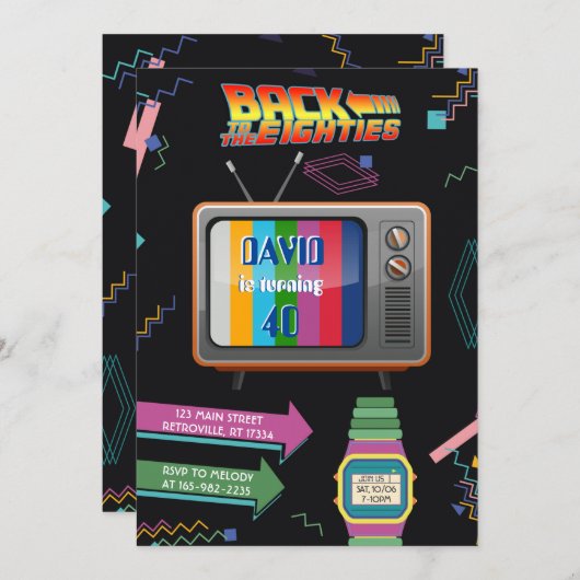 Retro Retour aux années 80 Anniversaire Invitation (Devant / Derrière)