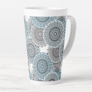 Retro, retro patroon, blauw en grijs, elegant latte mok