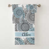 Retro, retropatroon, blauw en grijs, elegant bad handdoek (Insitu)