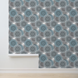 Retro, retropatroon, blauw en grijs, elegant behang