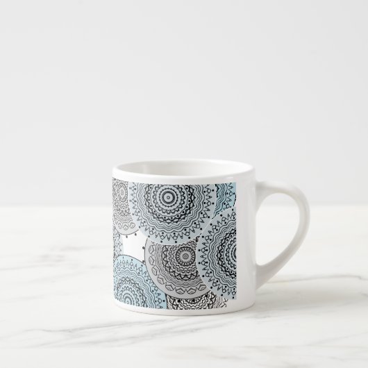 Retro, retropatroon, blauw en grijs, elegant espresso kop (Rechts)