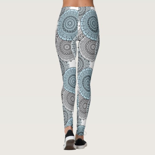 Retro, retropatroon, blauw en grijs, elegant leggings (Achterkant)