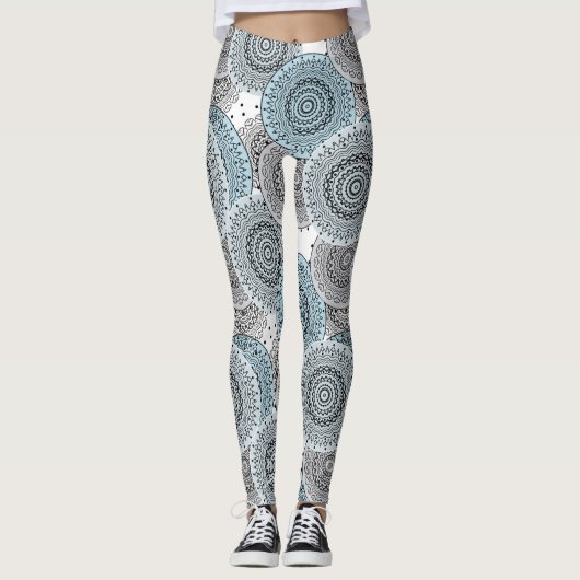 Retro, retropatroon, blauw en grijs, elegant leggings (Voorkant)