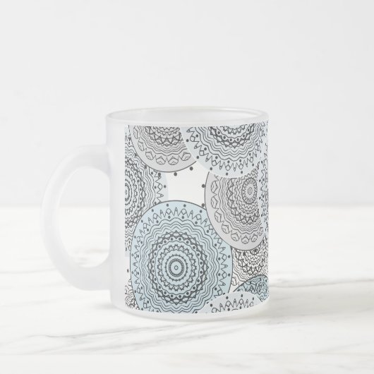 Retro, retropatroon, blauw en grijs, elegant matglas koffiemok (Links)