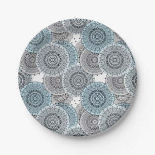 Retro, retropatroon, blauw en grijs, elegant papieren bordje
