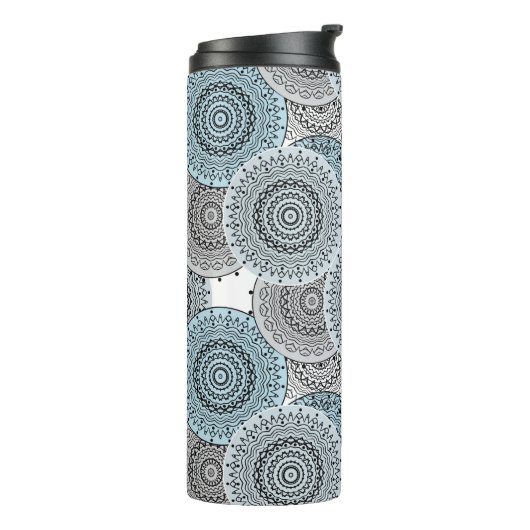 Retro, retropatroon, blauw en grijs, elegant thermosbeker (Gedraaid links)