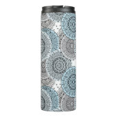 Retro, retropatroon, blauw en grijs, elegant thermosbeker (Achterkant)