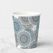 Retro, retropatroon, blauw en grijs, elegantbad papieren bekers (Voorkant)