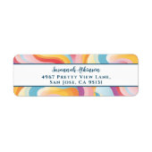 Retro Revival Abstracte Boho Rainbow Wave Etiket (Voorkant)