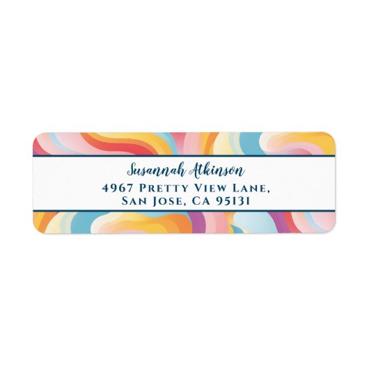 Retro Revival Abstracte Boho Rainbow Wave Etiket (Voorkant)