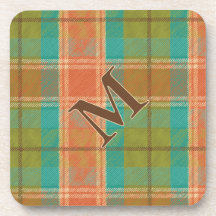Retro Revival Plaid Monogram Hard Plastic Onderzet
