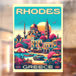 Retro Rhodos City - Griekenland vakantiereis gesch Raamsticker