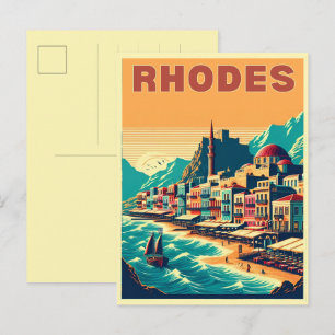 Retro Rhodos Stad - Griekse vakantie trip cadeaus Briefkaart