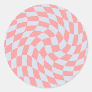 Retro Rhubarb Blue pasta Warped Checkered Ronde Sticker
