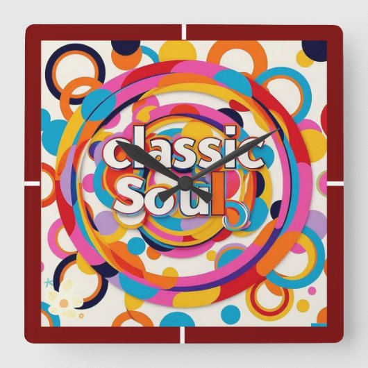 "Retro Rhythms" Vierkante Klok (Voorkant)