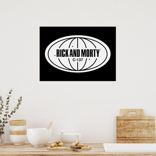 Retro Rick en Morty C-137 Dimension-badge Poster (Keuken)