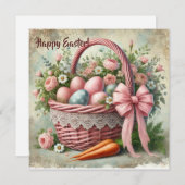 Retro rieten mand met kanten rand en pastelkleuren feestdagenkaart (Voorkant / Achterkant)