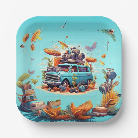 Retro Road Trip Papieren Bordje (Voorkant)