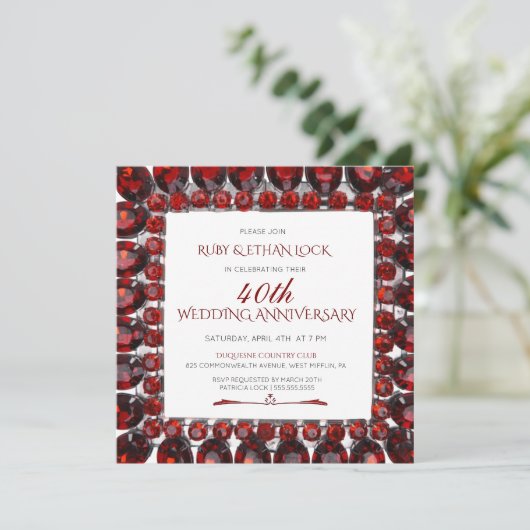 Retro Robijn Frame/Robijn 40-jarig Huwelijksjubile Kaart (Staand voorkant)