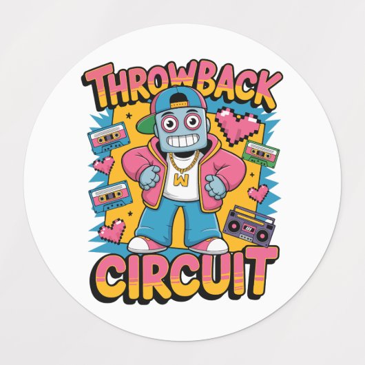 Retro Robot 90s Hip Hop Design – Leuke Cartoon Goo Labels (Design 2)