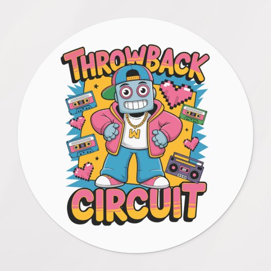 Retro Robot 90s Hip Hop Design – Leuke Cartoon Goo Labels (Design 1)