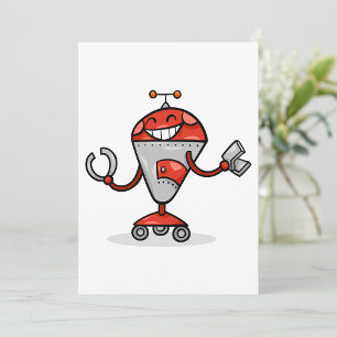 Retro Robot Cartoon Fun Red en Silver AI Bot Kaart