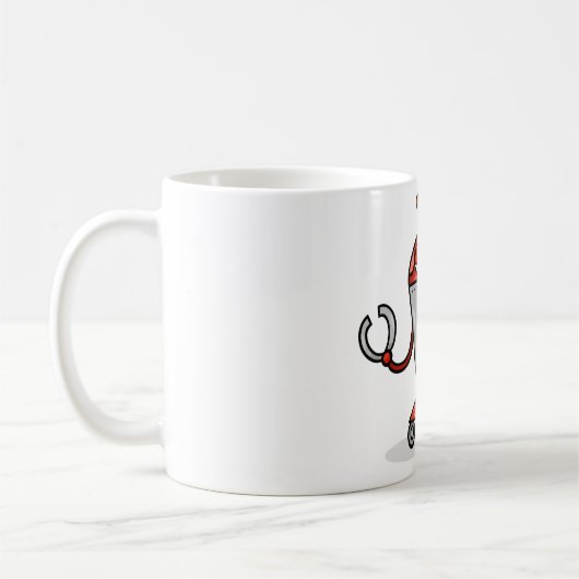 Retro Robot Cartoon Fun Red en Silver AI Bot Koffiemok (Links)
