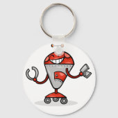 Retro Robot Cartoon Fun Red en Silver AI Bot Sleutelhanger (Voorkant)