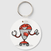 Retro Robot Cartoon Fun Red en Silver AI Bot Sleutelhanger (Achterkant)