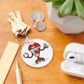 Retro Robot Cartoon Fun Red en Silver AI Bot Sleutelhanger