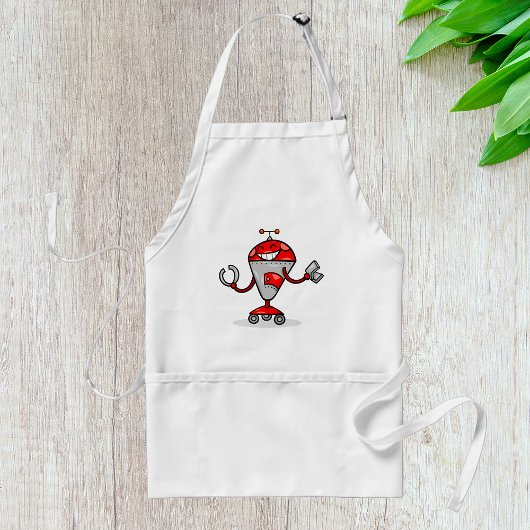 Retro Robot Cartoon Fun Red en Silver AI Bot Standaard Schort