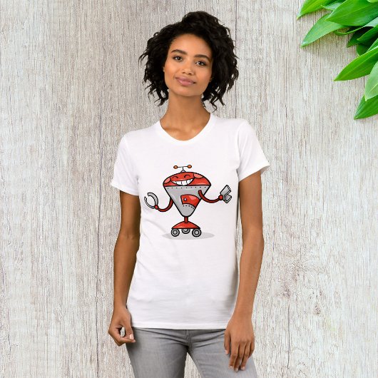 Retro Robot Cartoon Fun Red en Silver AI Bot T-shirt