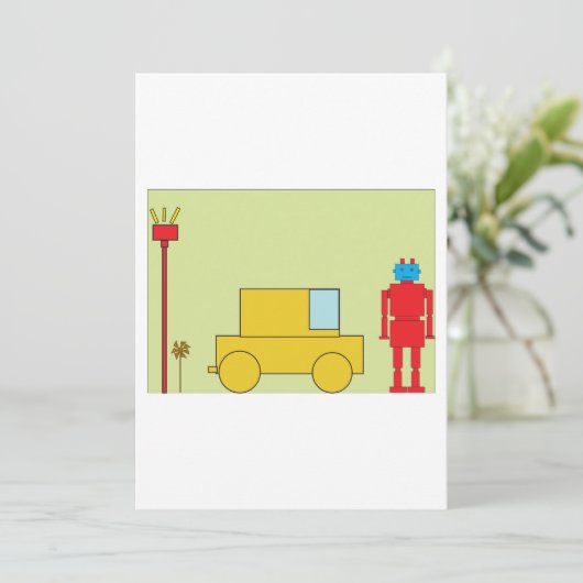 Retro robot en auto kaart (Staand voorkant)