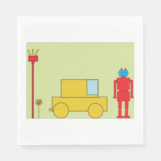 Retro robot en auto servet (Voorkant)