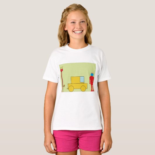 Retro robot en auto t-shirt (Voorkant volledig)
