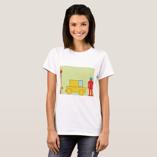 Retro robot en auto t-shirt (Voorkant volledig)