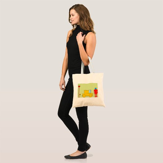 Retro robot en auto tote bag